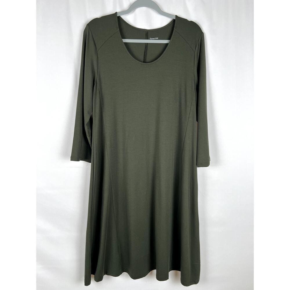 Garnet Hill Women size Medium Trapeze Dress Army Green Telcel Blend Minimalist